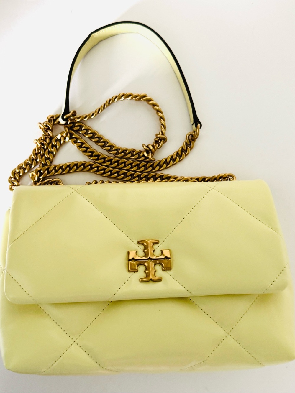 Tory Burch Small Kira Diamond Quilt Shoulder Bag Pale Yellow Frozen Zest NWOT - Picture 4 of 14